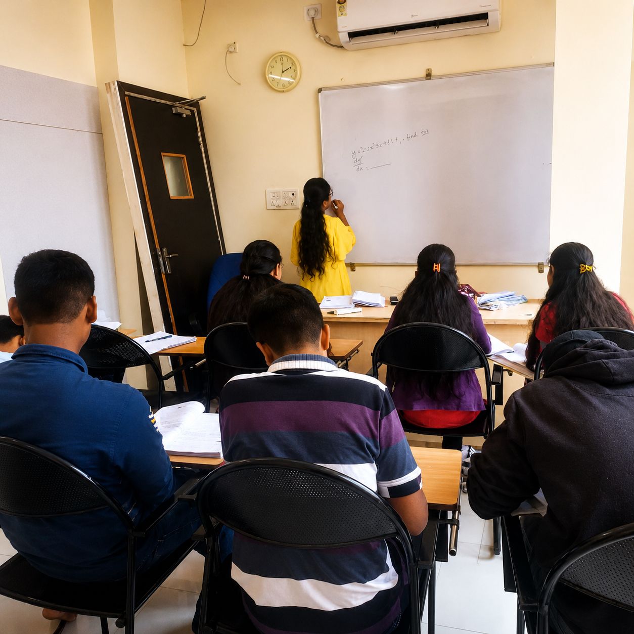 Empty classroom desks